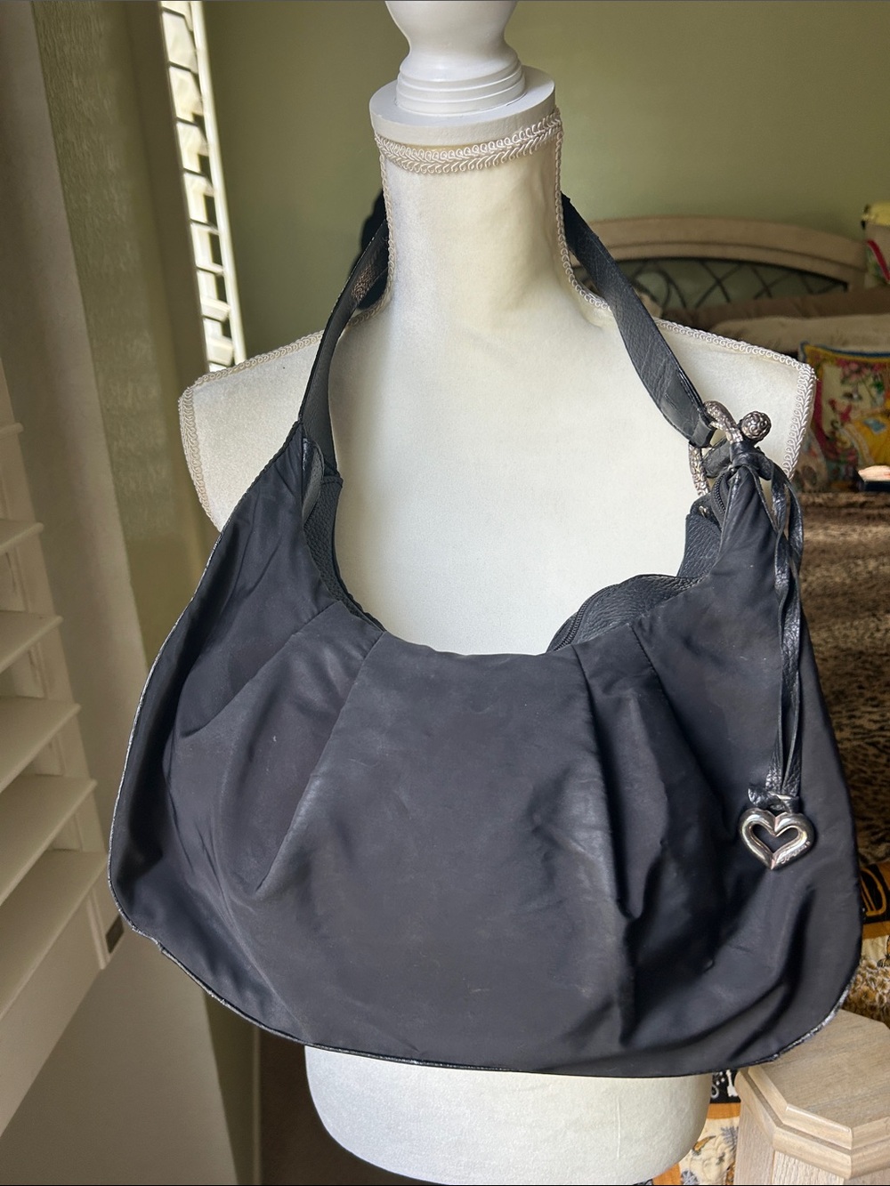 Brighton Black Nylon  Shoulder Bag with Heart Charm